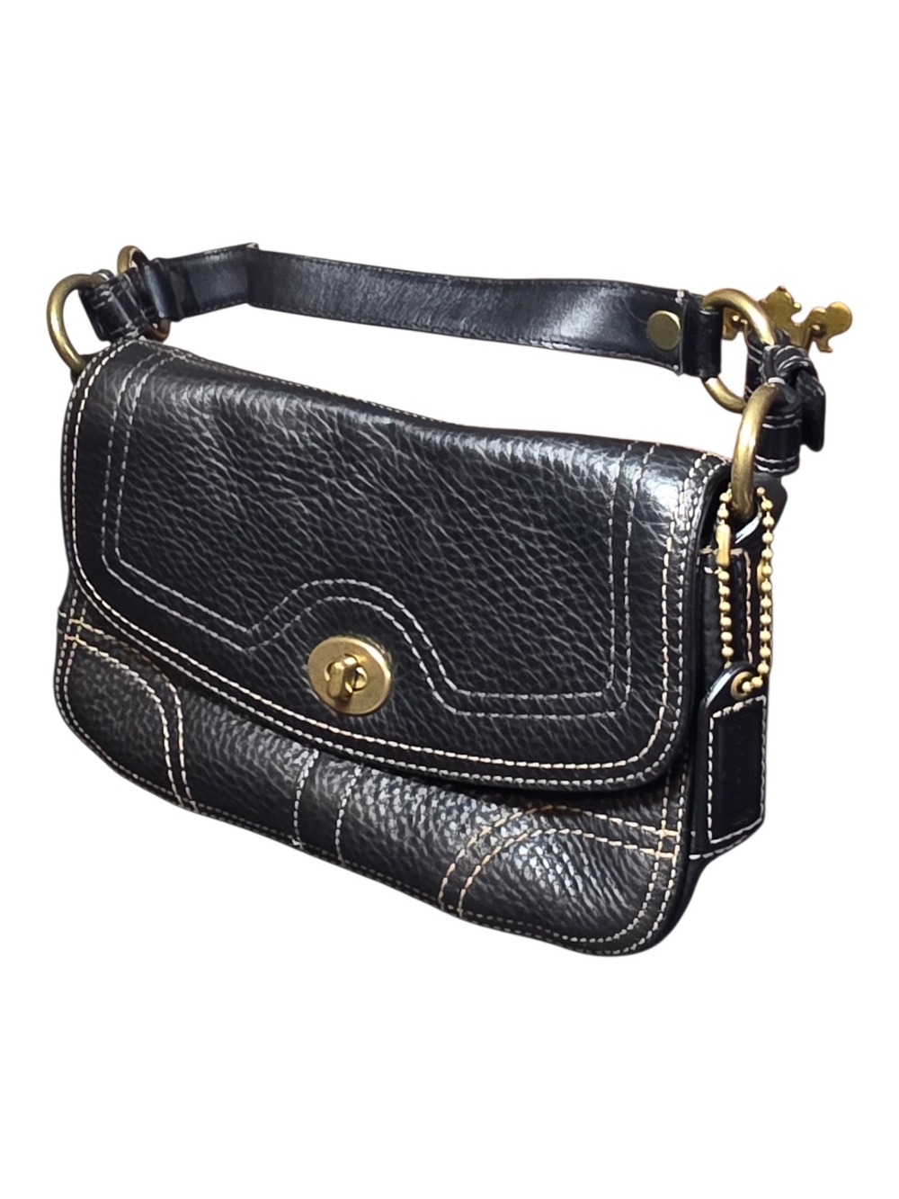 Vintage Coach Chelsea Black Pebbled Leather Turnlock Flap Shoulder Bag EUC 10951